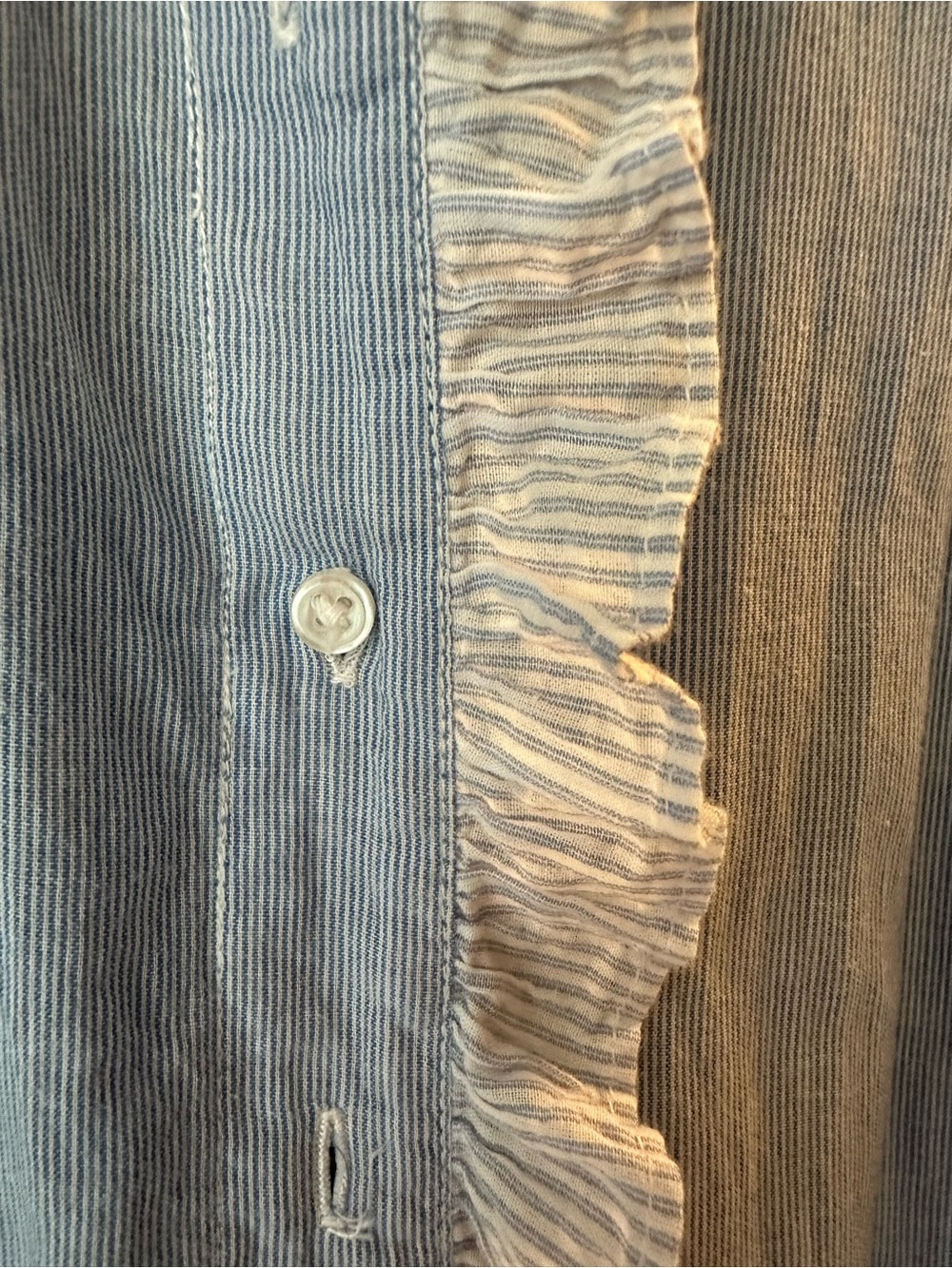 ba&sh M Light Blue Ruffle-Trim Button Down Shirt - Picture 3 of 7